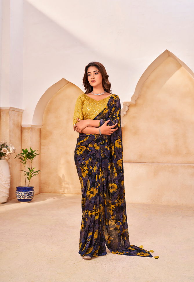 Stavan Sagaai Printed Chiffon Embroidered Party Wear Sarees
